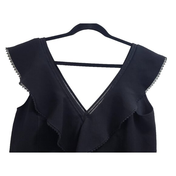 Sézane Black Sleeveless Ruffle V-Neck Dress Size 40 / M Elegant Parisian Style - Picture 3 of 11